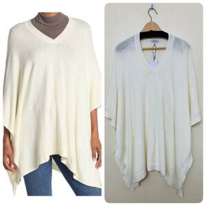 Modena Nordstrom Womens Cottagecore V-Neck Knit Sharkbite Poncho ONE SIZE Ivory